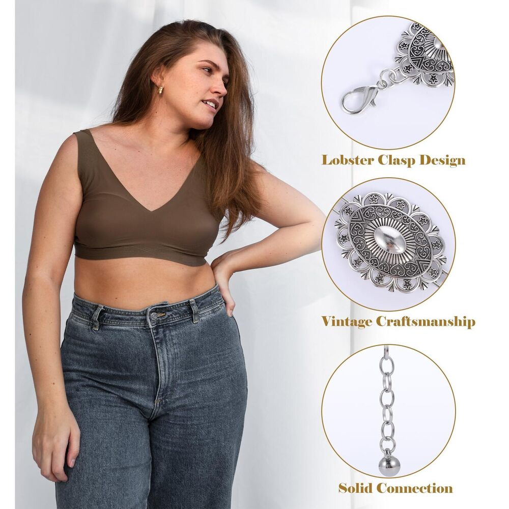 3598 Women Western Metal Chain Belt, 45'' Silver Waist Chunky Belt - Picture 3 of 8